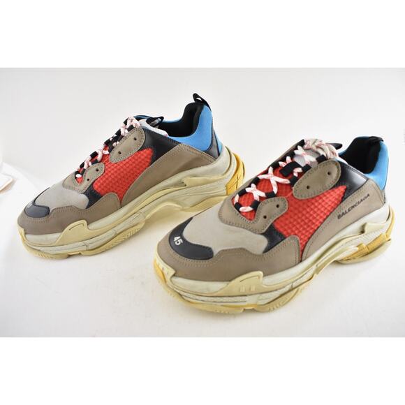 Balenciaga Triple S Sneakers Grey Red Blue 2018 Reissue Flat Platform 45 Mens 12 - Picture 11 of 13